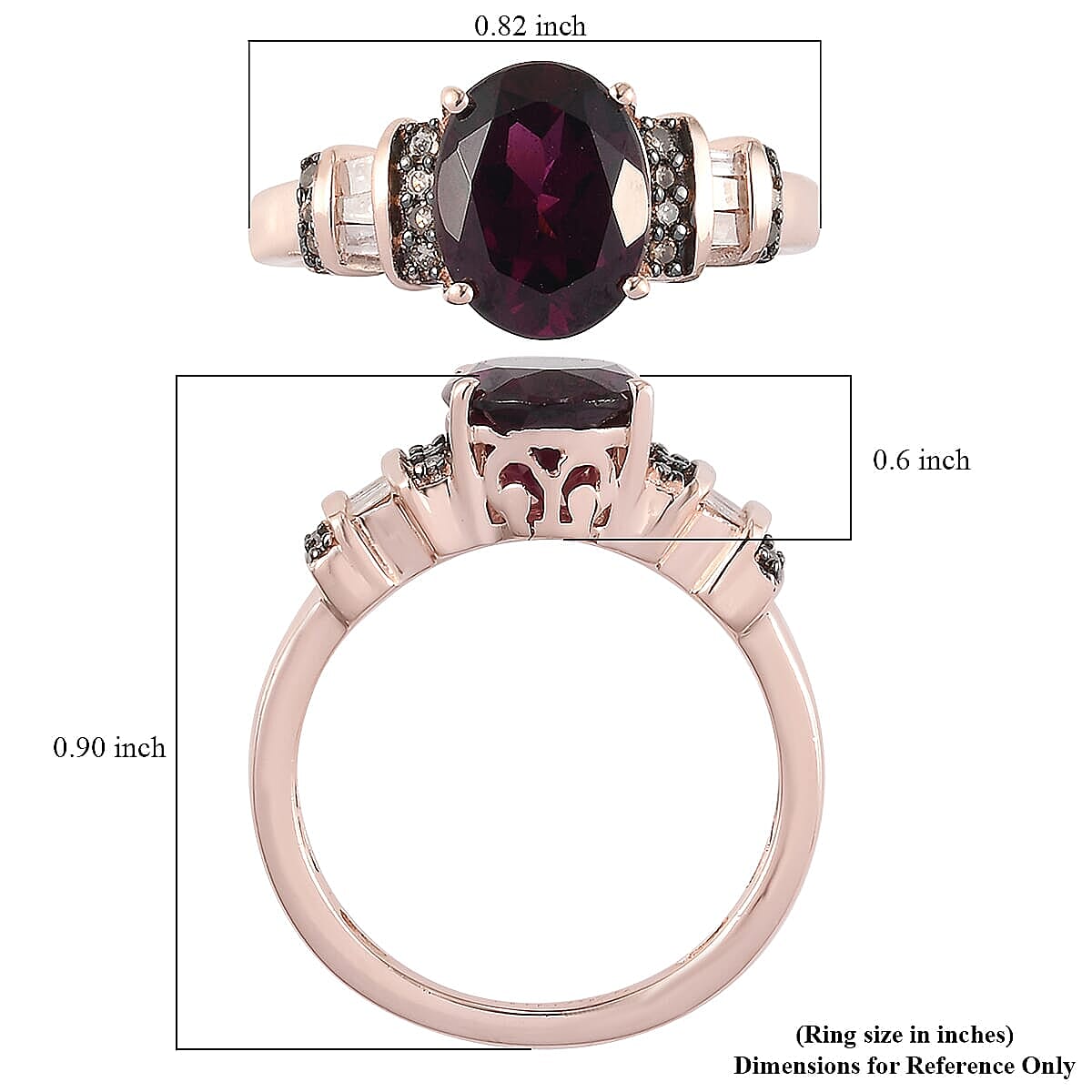 Orissa Rhodolite Garnet, Natural Champagne and White Diamond Ring in Vermeil Rose Gold Over Sterling Silver (Size 10.0) 2.25 ctw