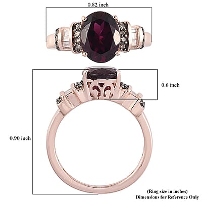 Orissa Rhodolite Garnet, Natural Champagne and White Diamond Ring in Vermeil Rose Gold Over Sterling Silver (Size 10.0) 2.25 ctw