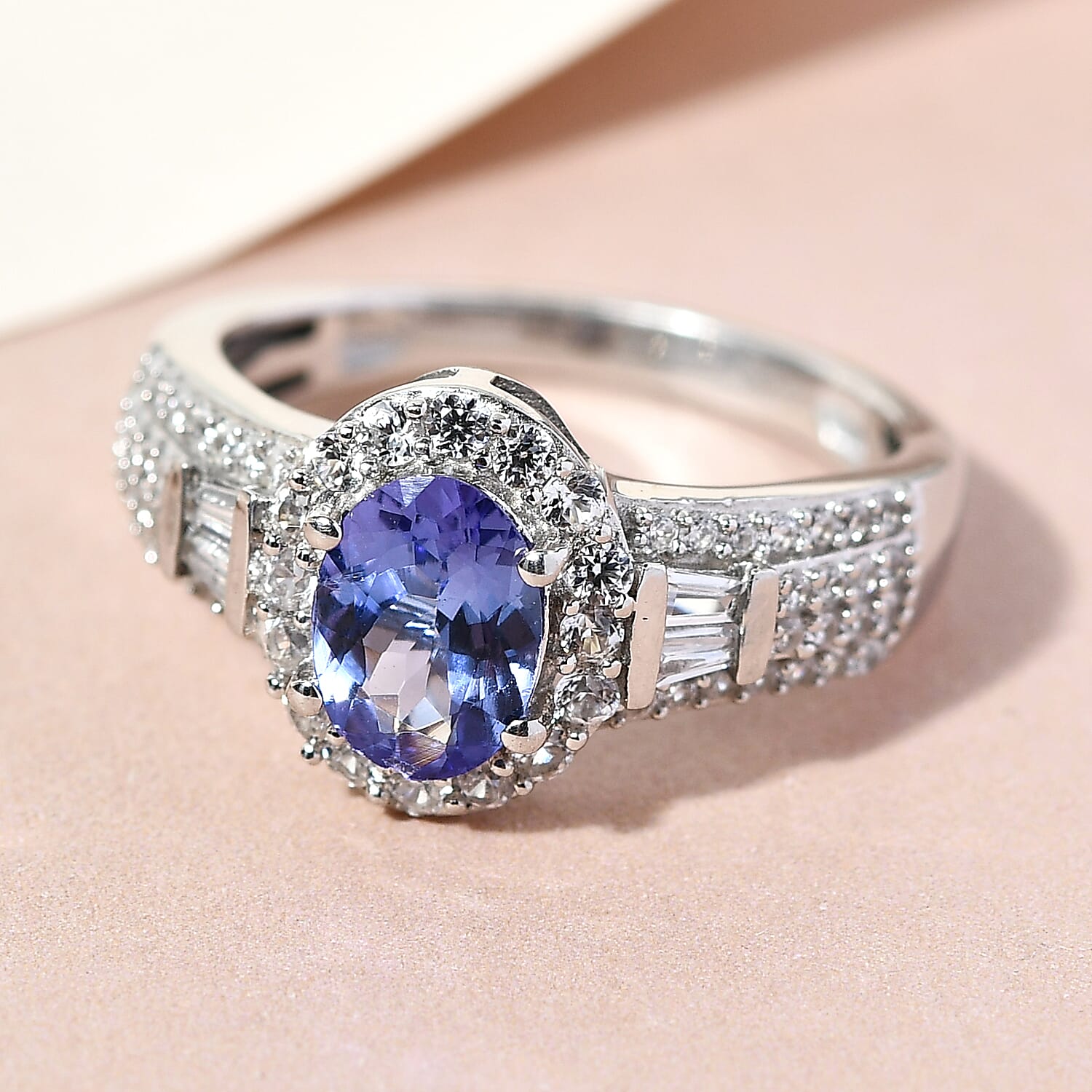Tanzanite and White Zircon 2.40 ctw Ring in Sterling Silver (Size 5.5)