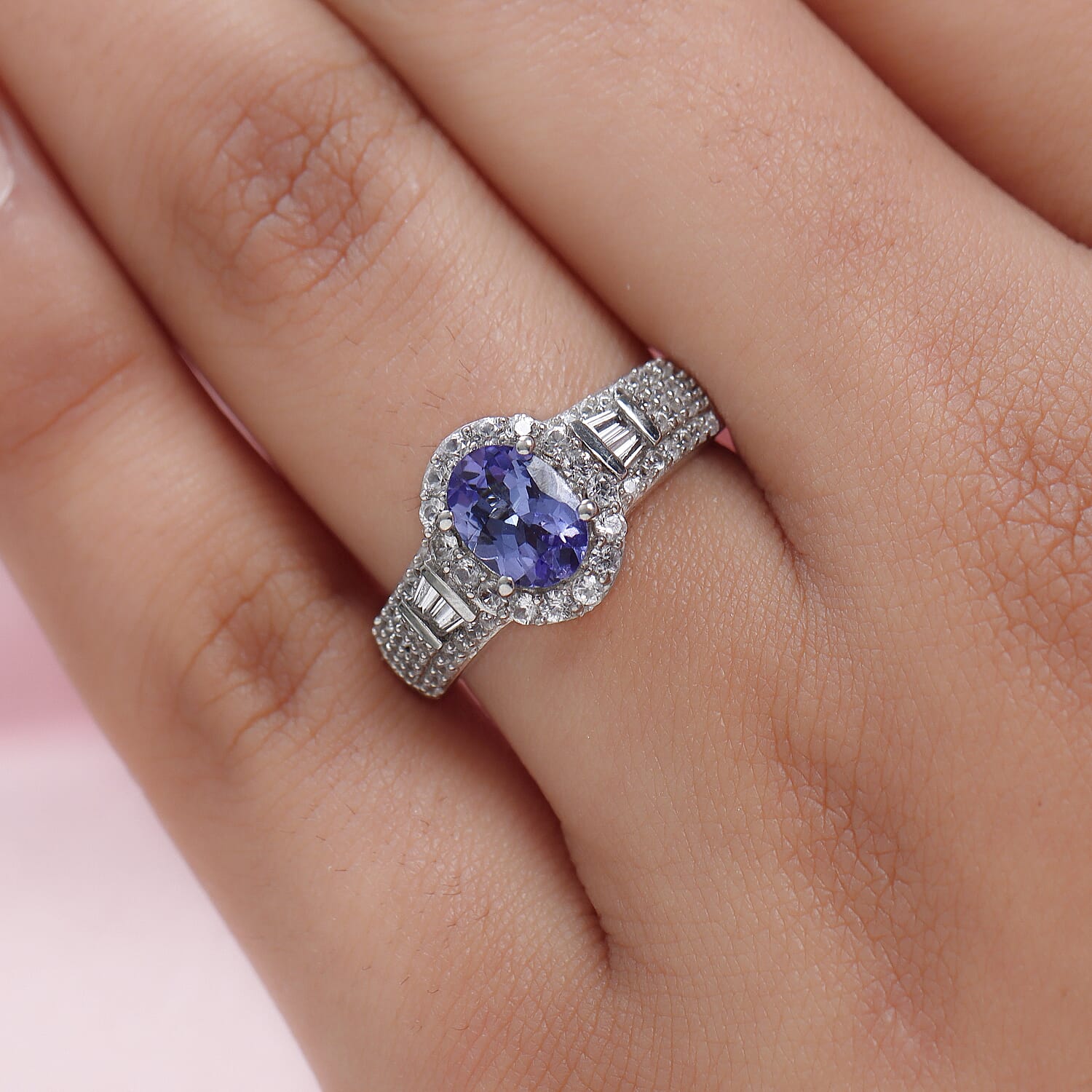 Tanzanite and White Zircon 2.40 ctw Ring in Sterling Silver (Size 5.5)