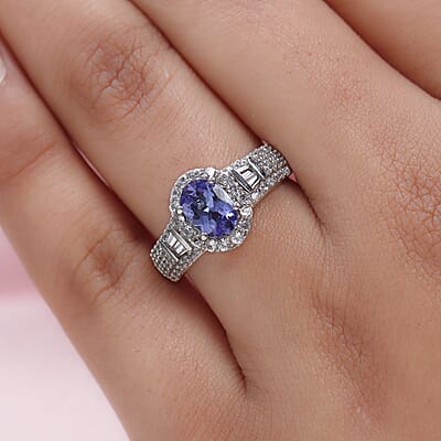 Tanzanite and White Zircon 2.40 ctw Ring in Sterling Silver (Size 5.5)