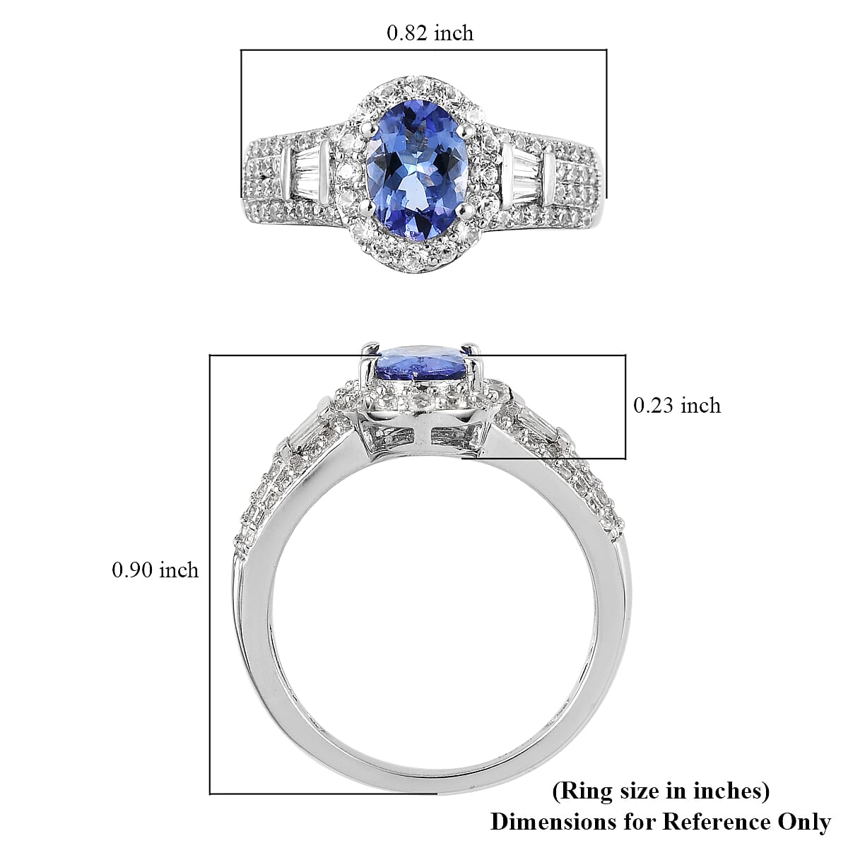 Tanzanite and White Zircon 2.40 ctw Ring in Sterling Silver (Size 5.5)