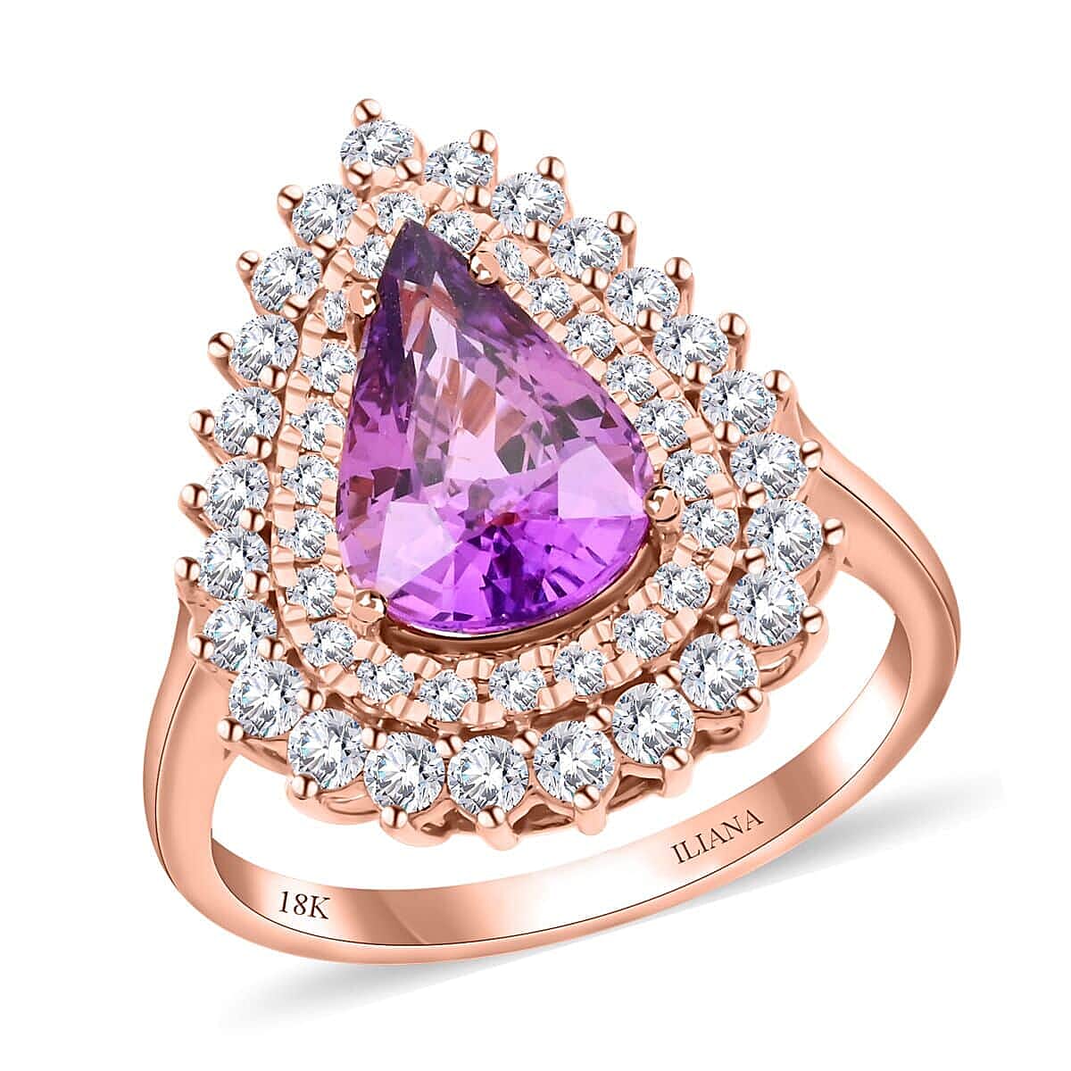 One Of A Kind Certified & Appraised Iliana 18K Rose Gold AAA Purple Sapphire and G-H SI Diamond Ring (Size 7.0) 3.80 ctw image number 0