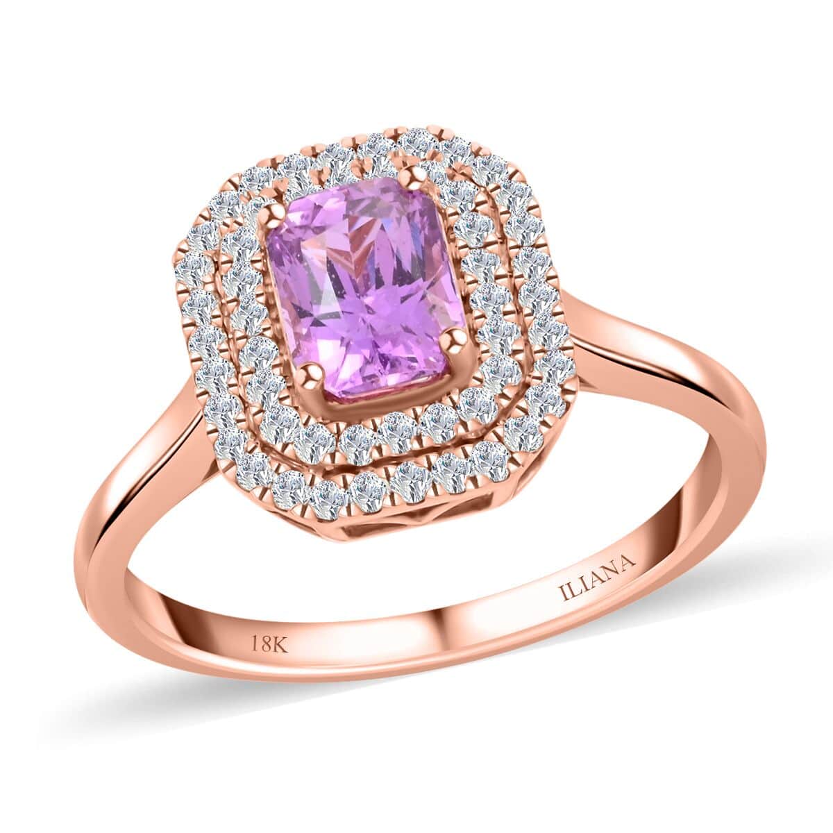 One Of A Kind Certified & Appraised Iliana 18K Rose Gold Madagascar Pink Sapphire and SI Diamond Double Halo Ring (Size 7.0) 1.80 ctw image number 0