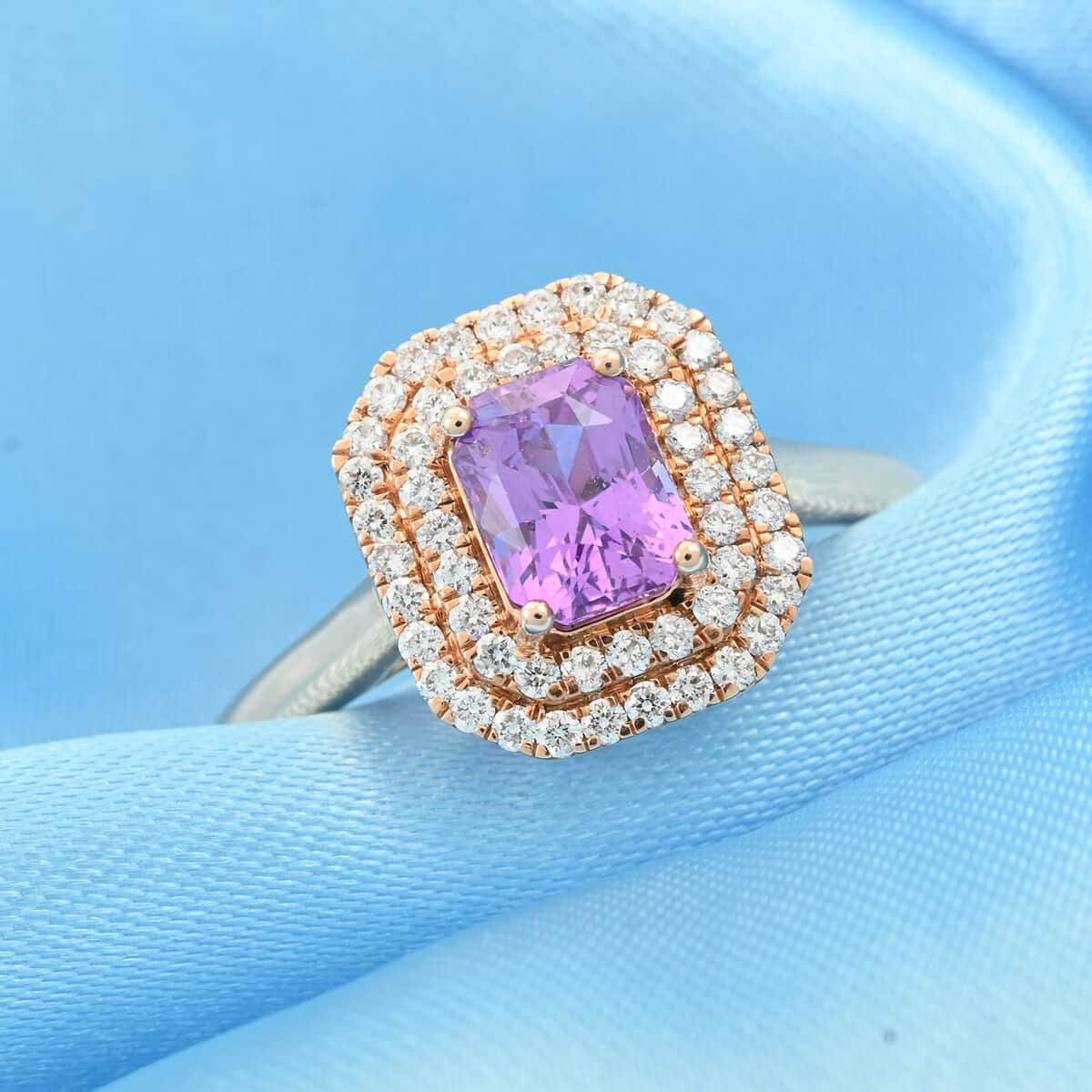 One Of A Kind Certified & Appraised Iliana 18K Rose Gold Madagascar Pink Sapphire and SI Diamond Double Halo Ring (Size 7.0) 1.80 ctw image number 1