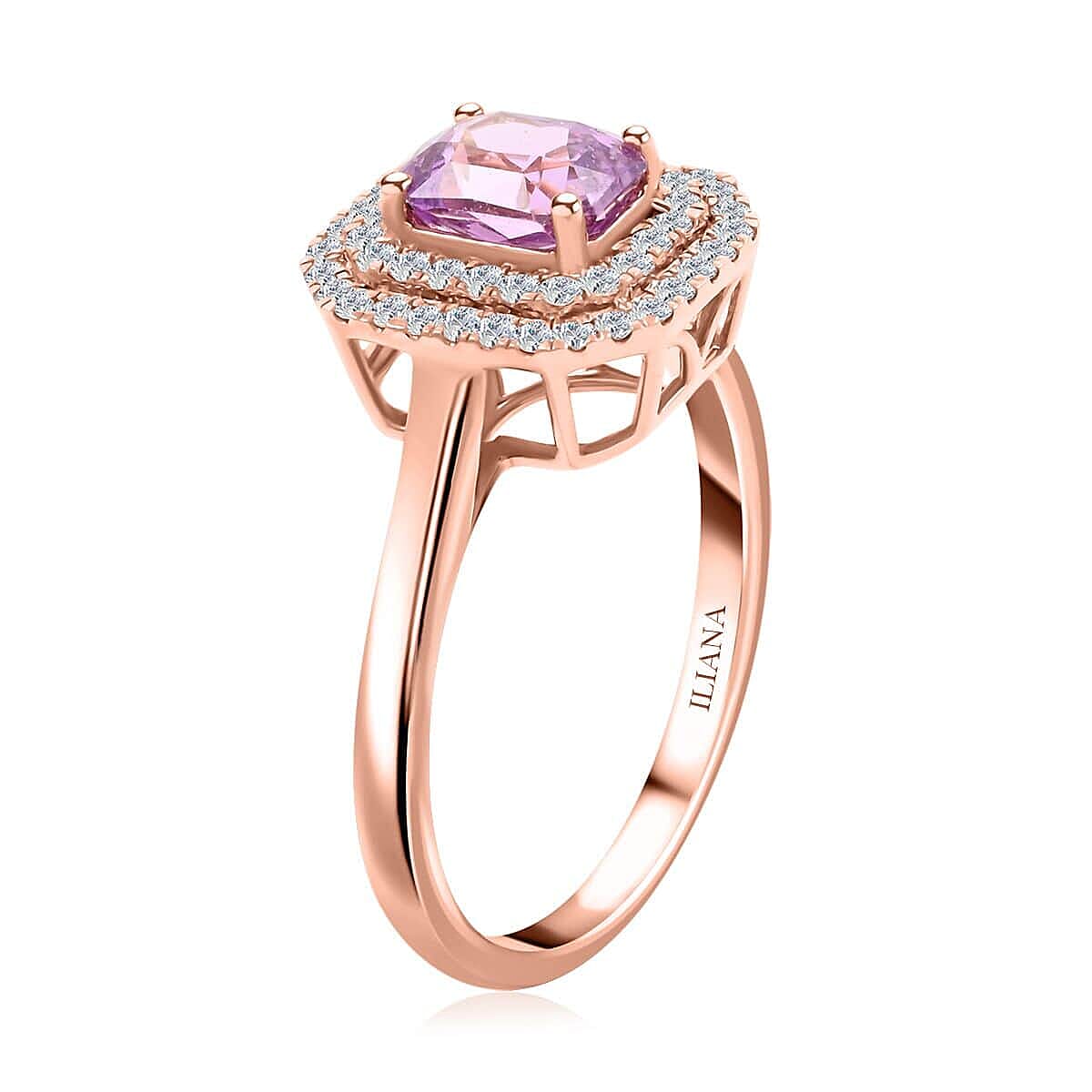 One Of A Kind Certified & Appraised Iliana Madagascar Pink Sapphire and SI Diamond 1.80 ctw Double Halo Ring in 18K Rose Gold (Size 7.0)