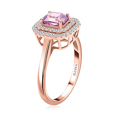 One Of A Kind Certified & Appraised Iliana Madagascar Pink Sapphire and SI Diamond 1.80 ctw Double Halo Ring in 18K Rose Gold (Size 7.0)