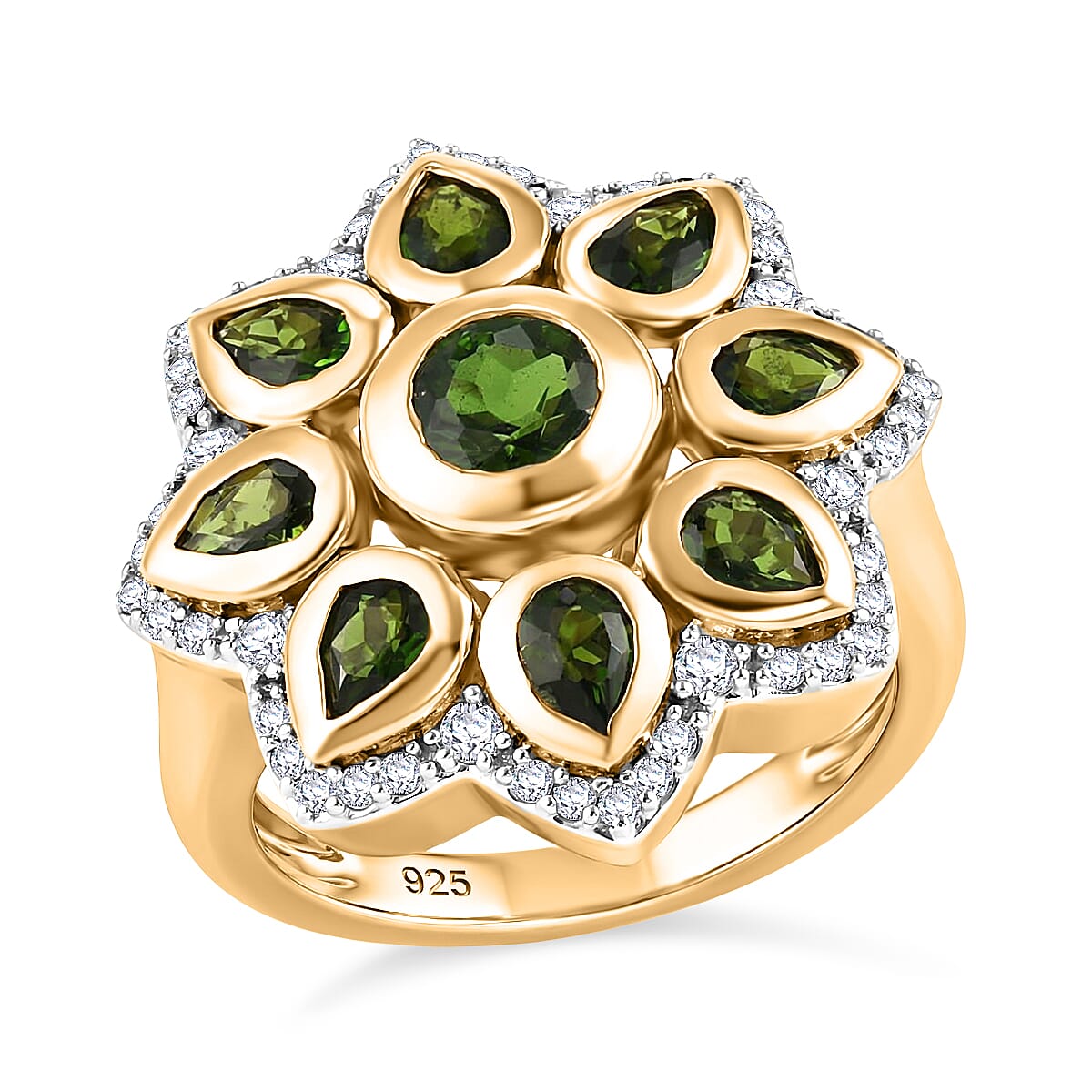 Chrome Diopside and White Zircon 2.30 ctw Ring in 14K YG Over Sterling Silver (Size 5.5)