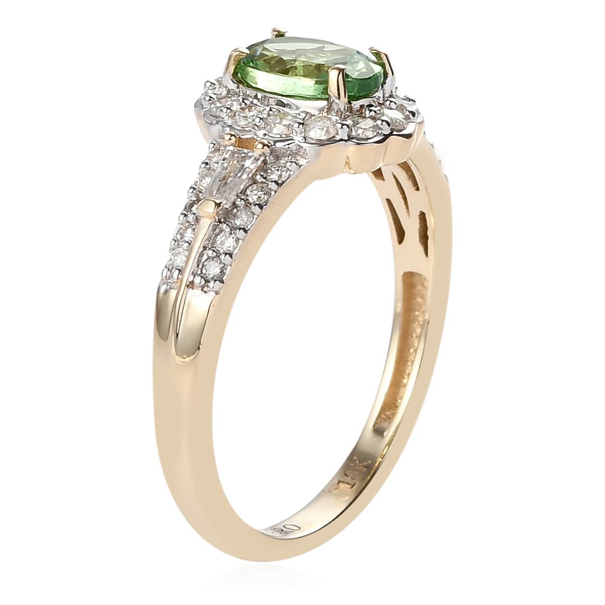 Luxoro 10K Yellow Gold Premium Natural Tsavorite Garnet and Diamond Ring (Size 10.0) 1.35 ctw image number 3