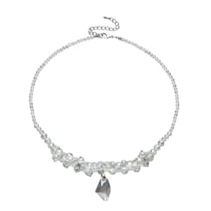 Simulated White Mystic Color Topaz Beaded Necklace 20-22 Inches in Silvertone
