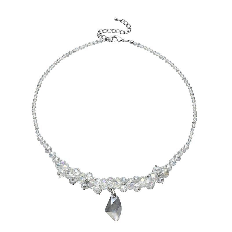 Simulated White Mystic Color Topaz Beaded Necklace 20-22 Inches in Silvertone