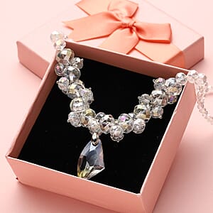 Simulated White Mystic Color Topaz Beaded Necklace 20-22 Inches in Silvertone