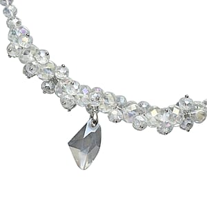 Simulated White Mystic Color Topaz Beaded Necklace 20-22 Inches in Silvertone