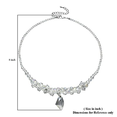 Simulated White Mystic Color Topaz Beaded Necklace 20-22 Inches in Silvertone