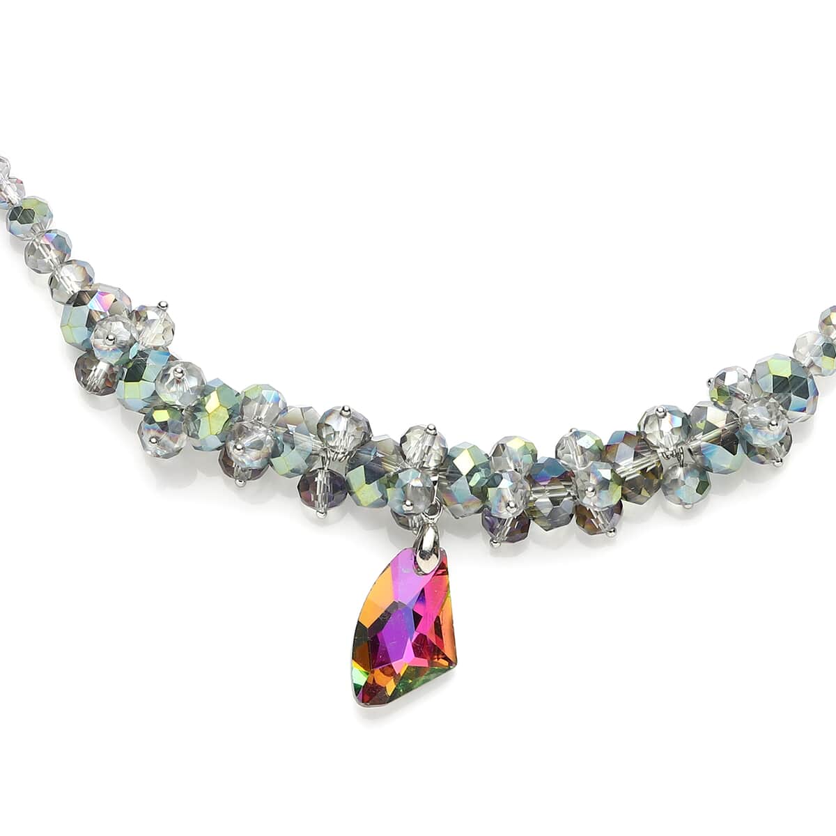 Simulated Magic Color Topaz Beaded Necklace 20-22 Inches in Silvertone image number 2