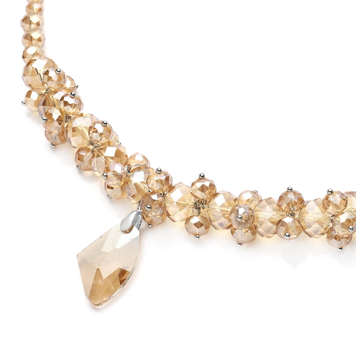 Simulated Champagne Sapphire Beaded Necklace 20-22 Inches in Silvertone image number 2