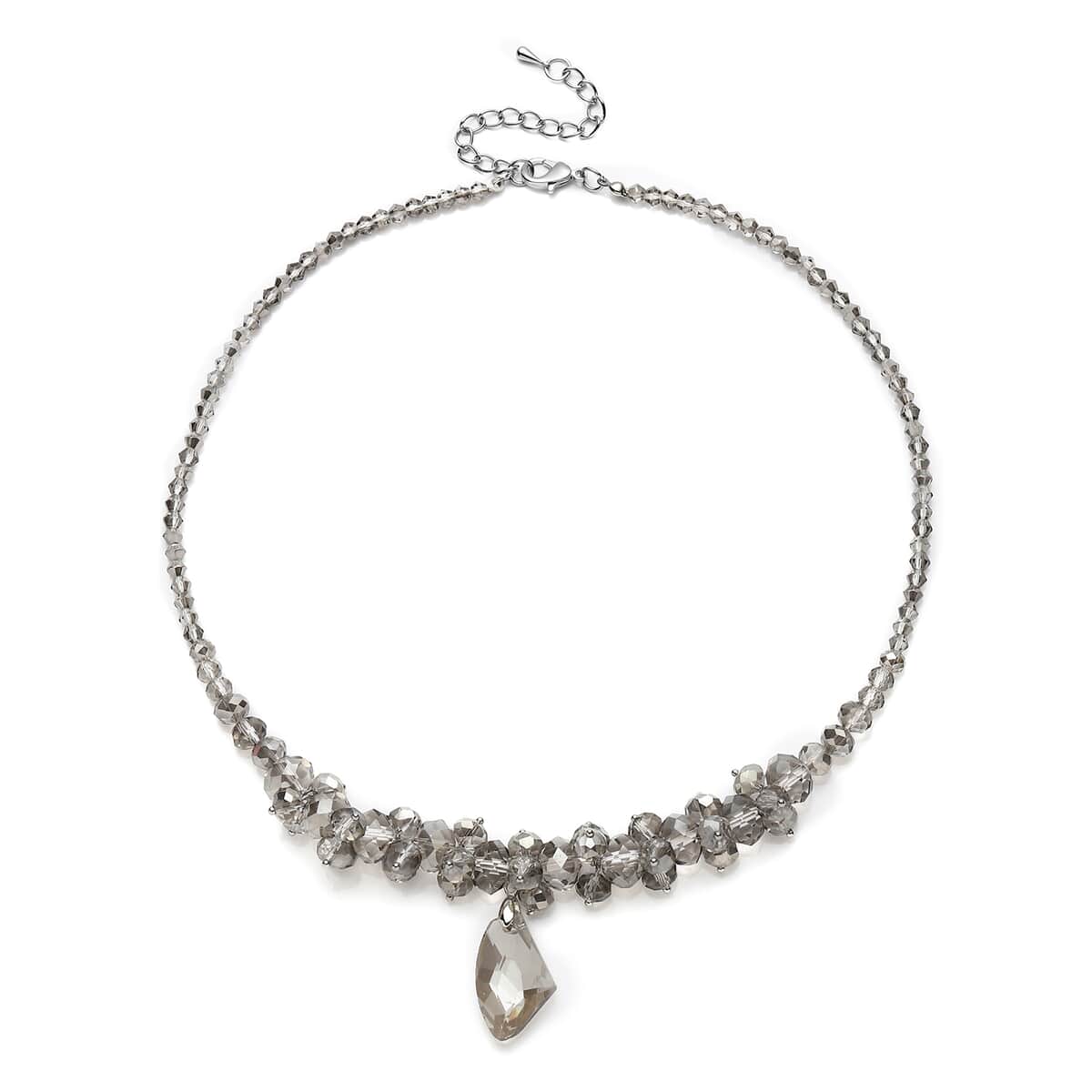 Simulated Gray Topaz Beaded Necklace 20-22 Inches in Silvertone image number 0