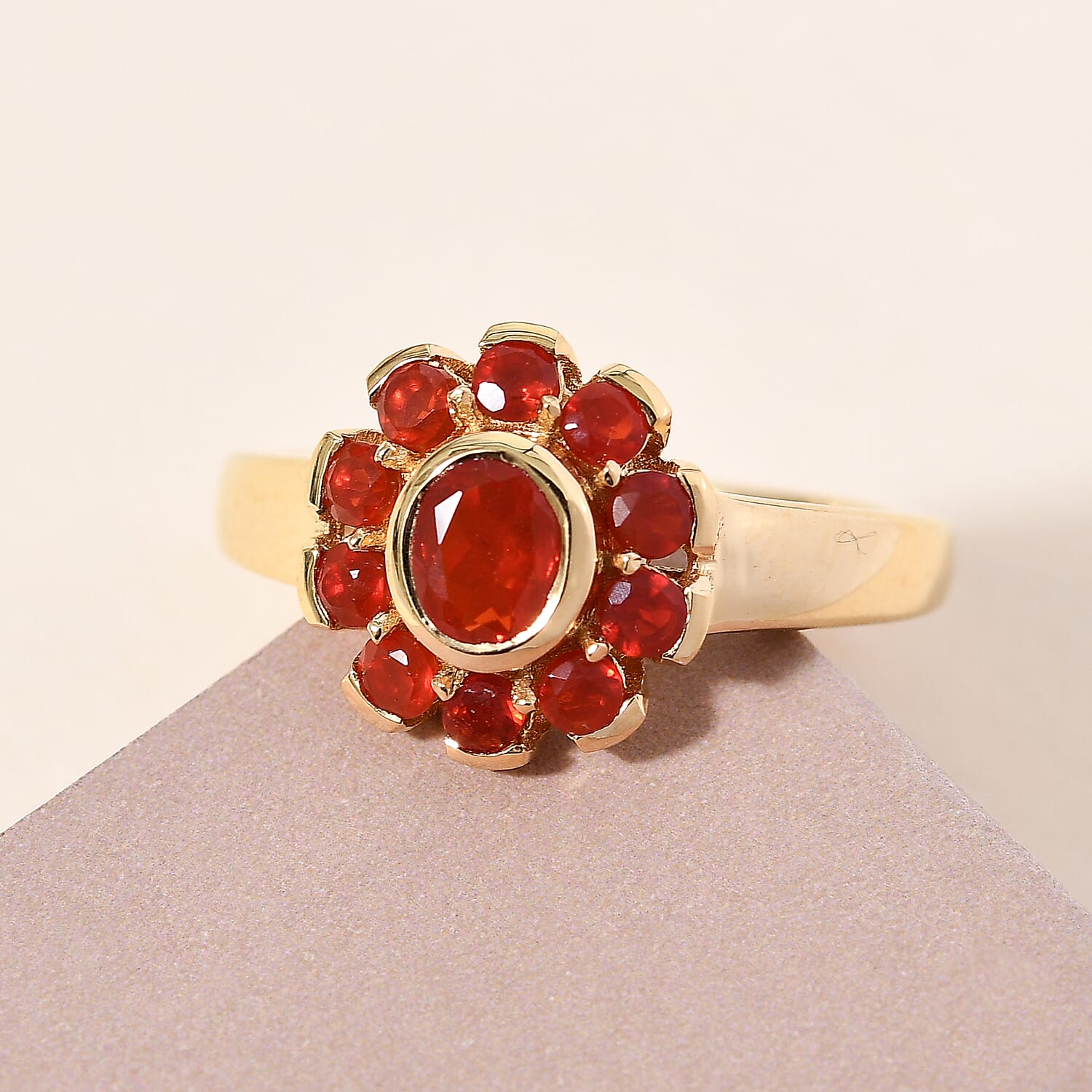 Mexican Cherry Fire Opal 0.71 ctw Ring in 14K YG Over Sterling Silver (Size 11.5)