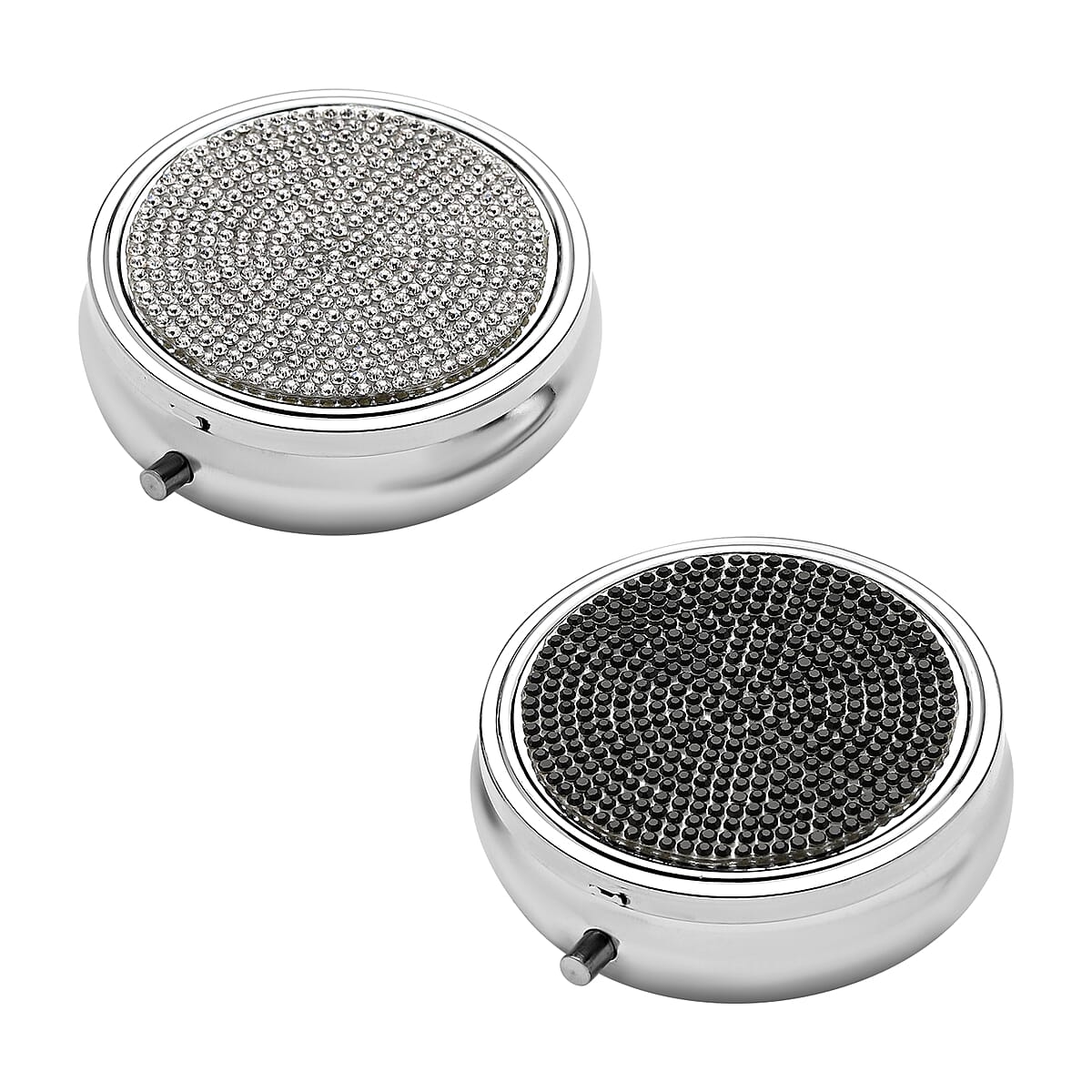 Set of 2pcs White & Black Austrian Crystal & Mirror Jewelry Box in Silvertone image number 0