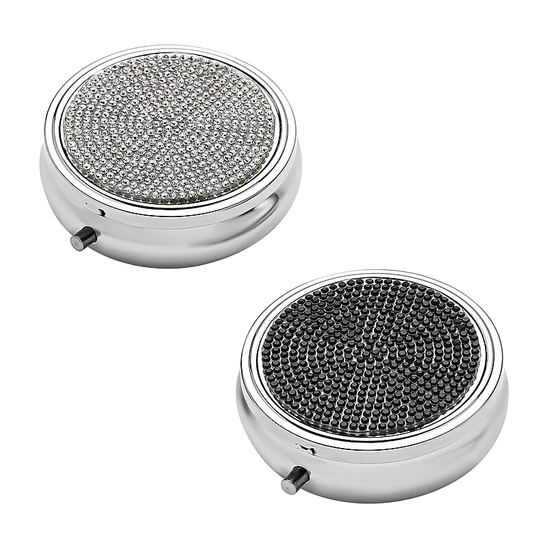 Set of 2pcs White & Black Austrian Crystal & Mirror Jewelry Box in Silvertone