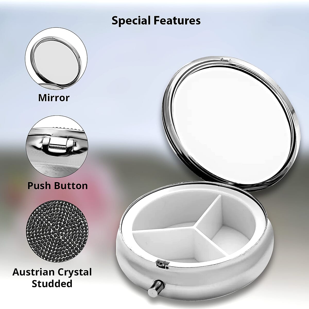 Set of 2pcs White & Black Austrian Crystal & Mirror Jewelry Box in Silvertone image number 2