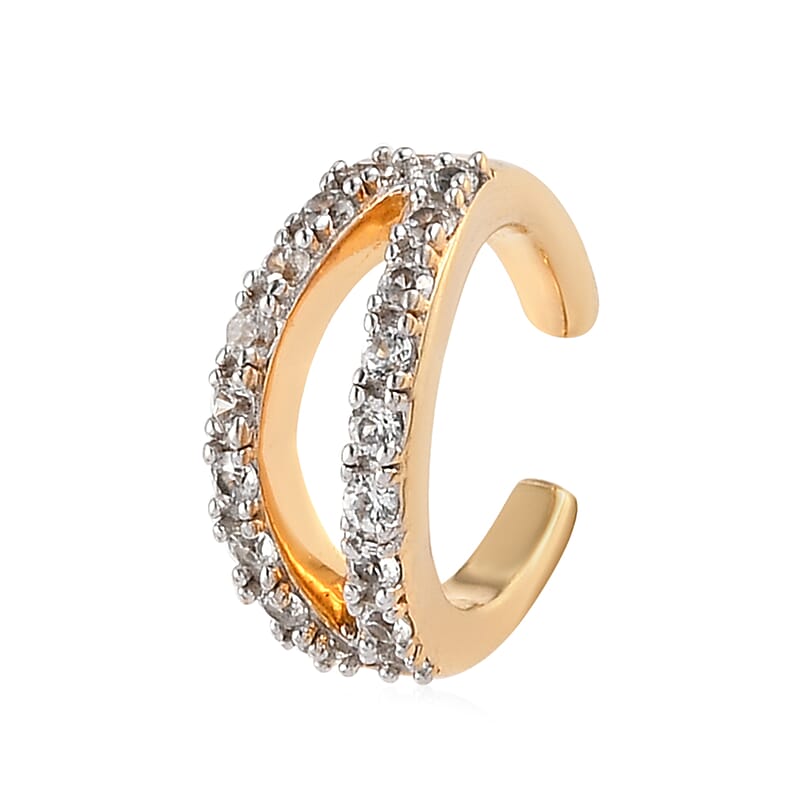 Natural White Zircon 2 - Row Studded Ear Cuff in Vermeil Yellow Gold Over Sterling Silver 0.35 ctw