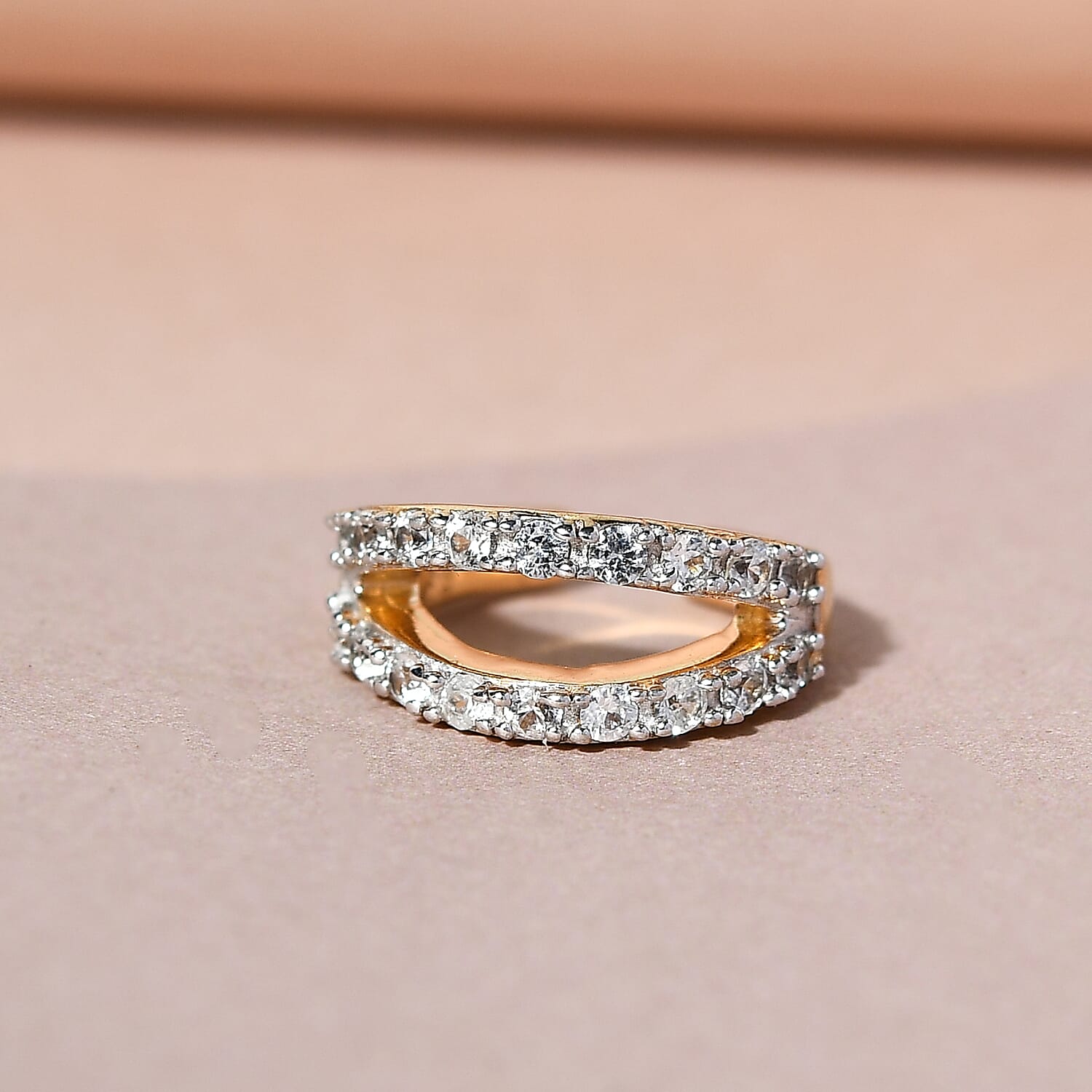 Natural White Zircon 2 - Row Studded Ear Cuff in Vermeil Yellow Gold Over Sterling Silver 0.35 ctw