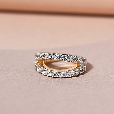 Natural White Zircon 2 - Row Studded Ear Cuff in Vermeil Yellow Gold Over Sterling Silver 0.35 ctw