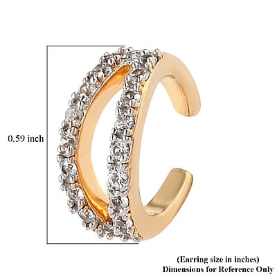 Natural White Zircon 2 - Row Studded Ear Cuff in Vermeil Yellow Gold Over Sterling Silver 0.35 ctw