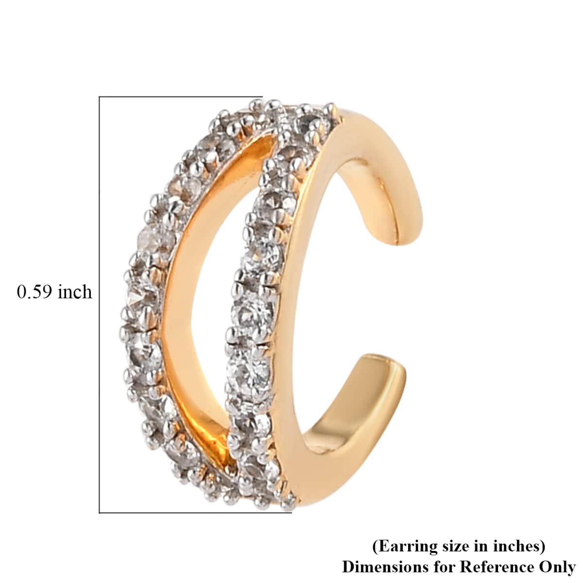 Natural White Zircon 2 - Row Studded Ear Cuff in Vermeil Yellow Gold Over Sterling Silver 0.35 ctw image number 4