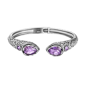 Rose De France Amethyst Bracelet in Stainless Steel| Amethyst Cuff Bracelet (7.25 In) (20.40 g) 10.25 ctw
