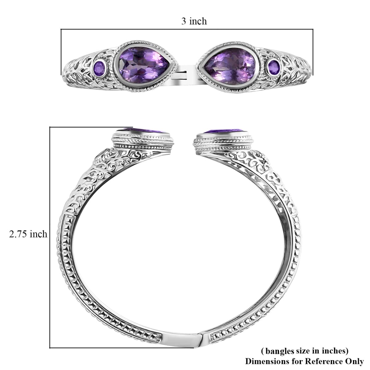 Rose De France Amethyst Bracelet in Stainless Steel, Amethyst Cuff Bracelet (7.25 In) (20.40 g) 10.25 ctw image number 7