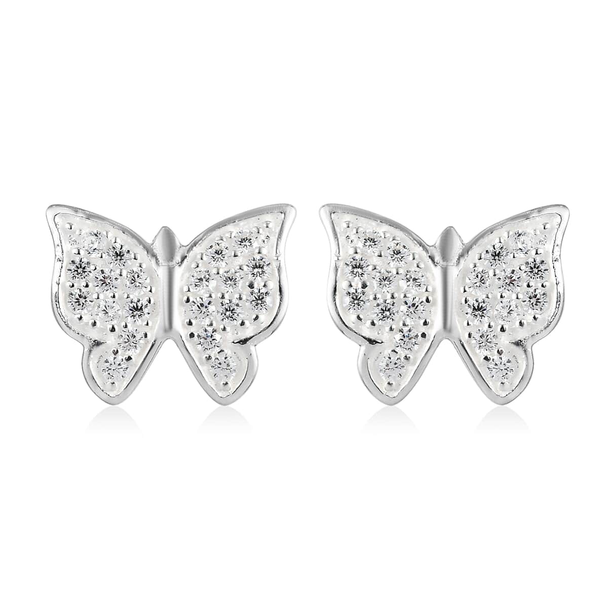 Simulated Diamond Butterfly Earrings in Sterling Silver image number 0