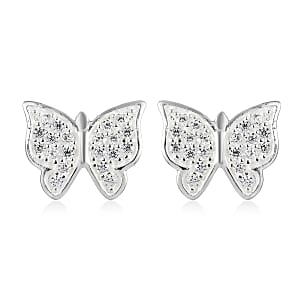 Simulated Diamond Butterfly Earrings in Sterling Silver