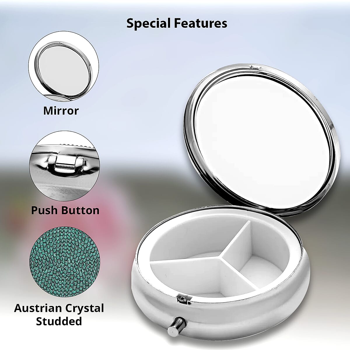 Set of 2pcs Green & Purple Austrian Crystal & Mirror Jewelry Box in Silvertone image number 2