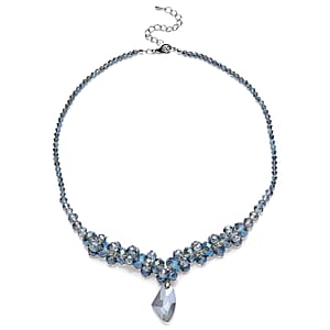 Simulated Blue Magic Quartz Beaded Necklace 20-22 Inches in Silvertone