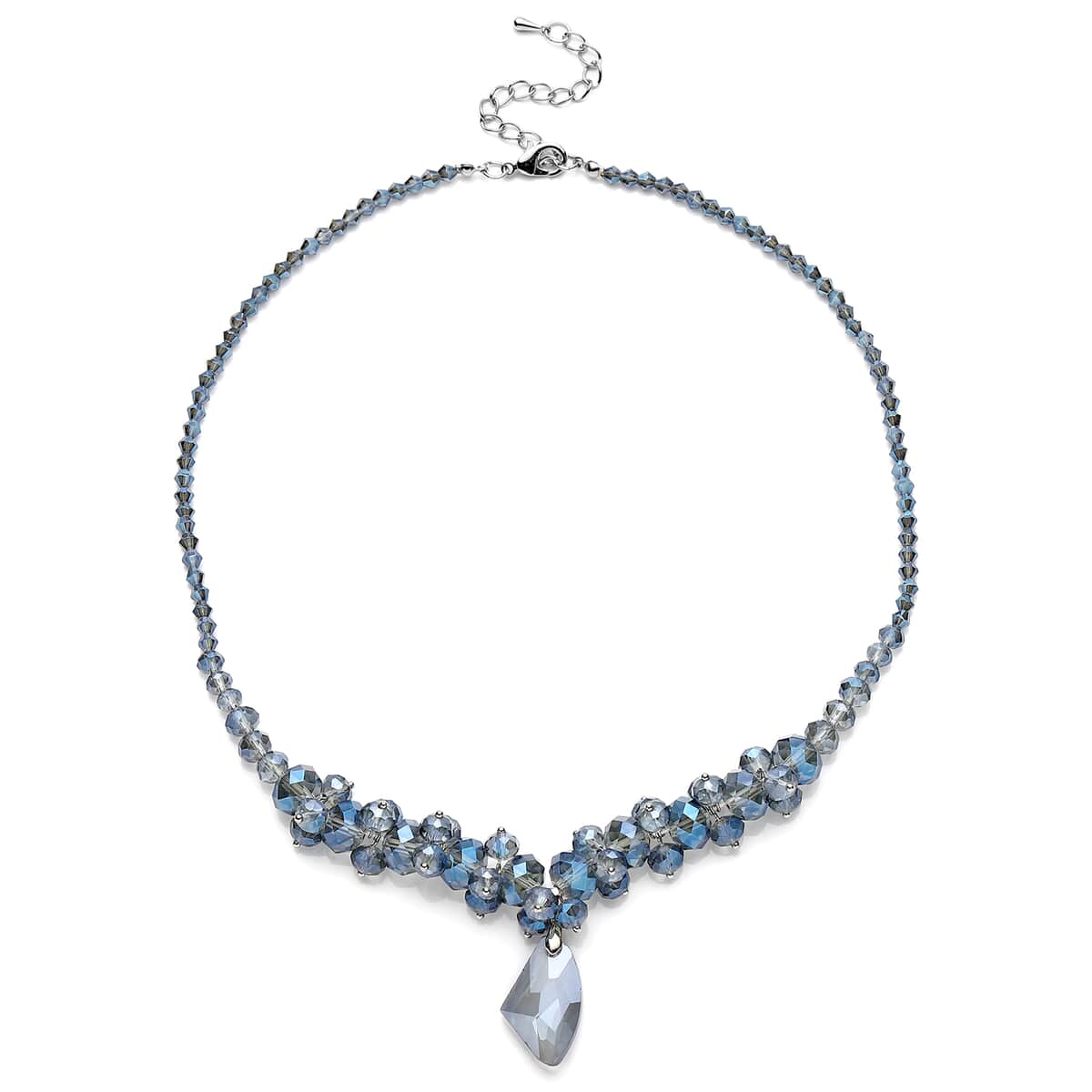 Simulated Blue Magic Quartz Beaded Necklace 20-22 Inches in Silvertone image number 0