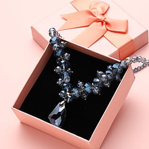 Simulated Blue Magic Quartz Beaded Necklace 20-22 Inches in Silvertone