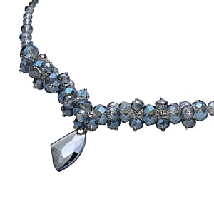 Simulated Blue Magic Quartz Beaded Necklace 20-22 Inches in Silvertone