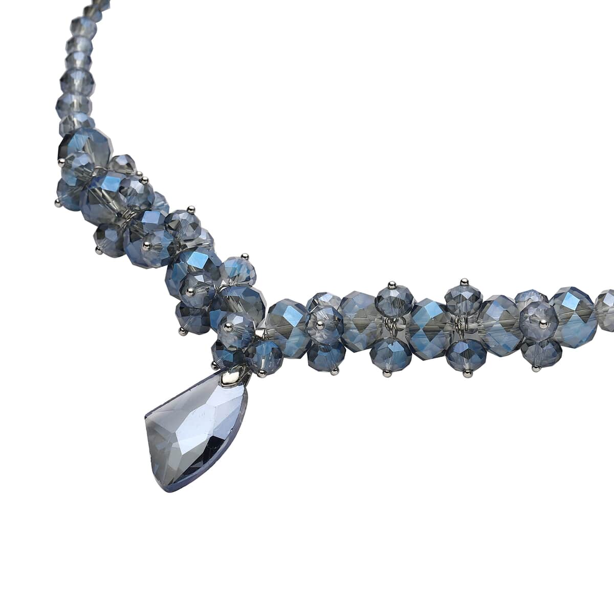 Simulated Blue Magic Quartz Beaded Necklace 20-22 Inches in Silvertone image number 2