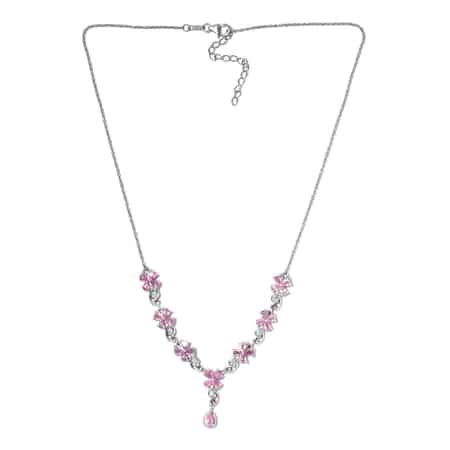 Ilakaka Hot Pink Sapphire (FF) and White Zircon Necklace 18 Inches in Platinum Over Sterling Silver 6.75 ctw image number 3