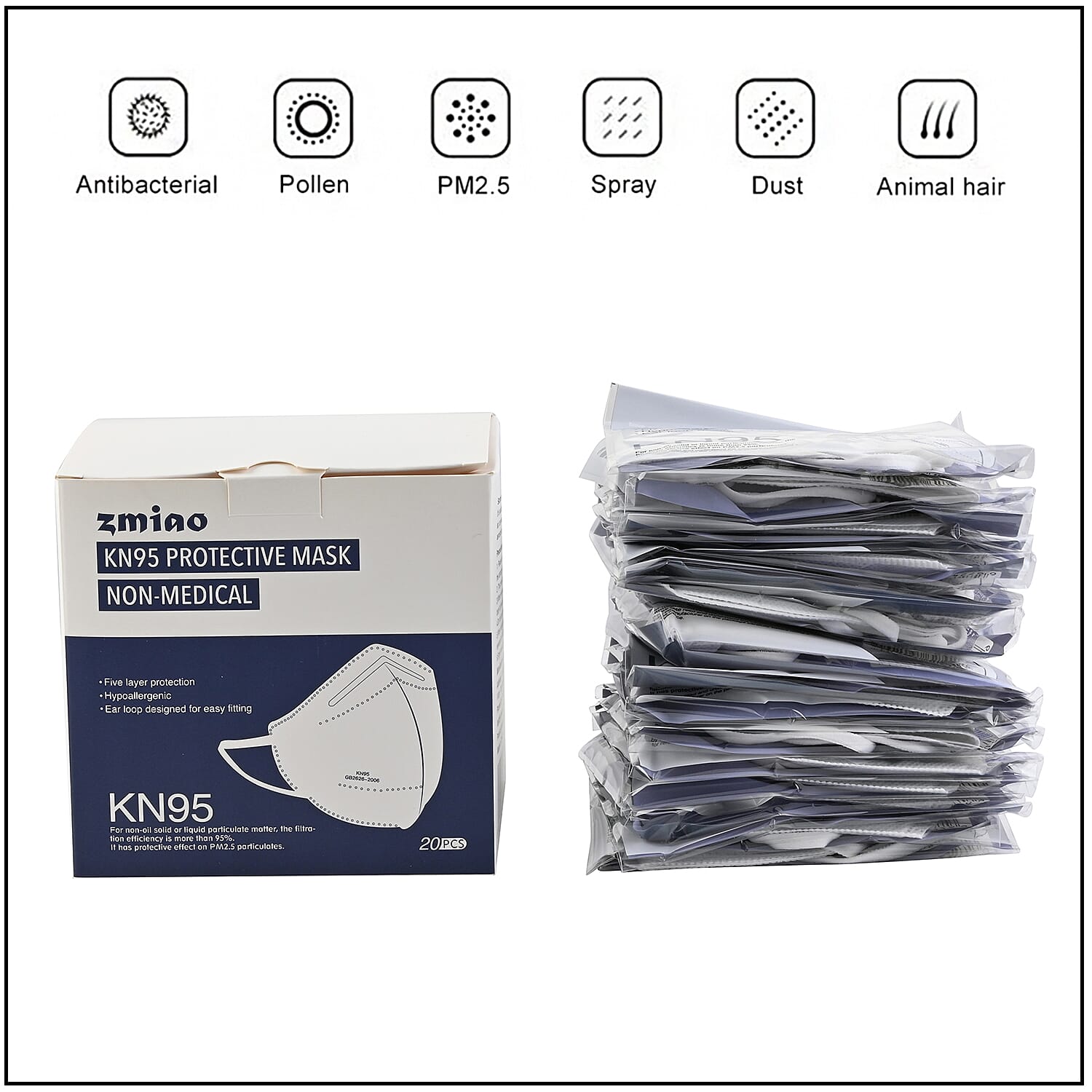 Set of 20 Individually Wrapped KN95 Five Layer Masks (Non Returnable)
