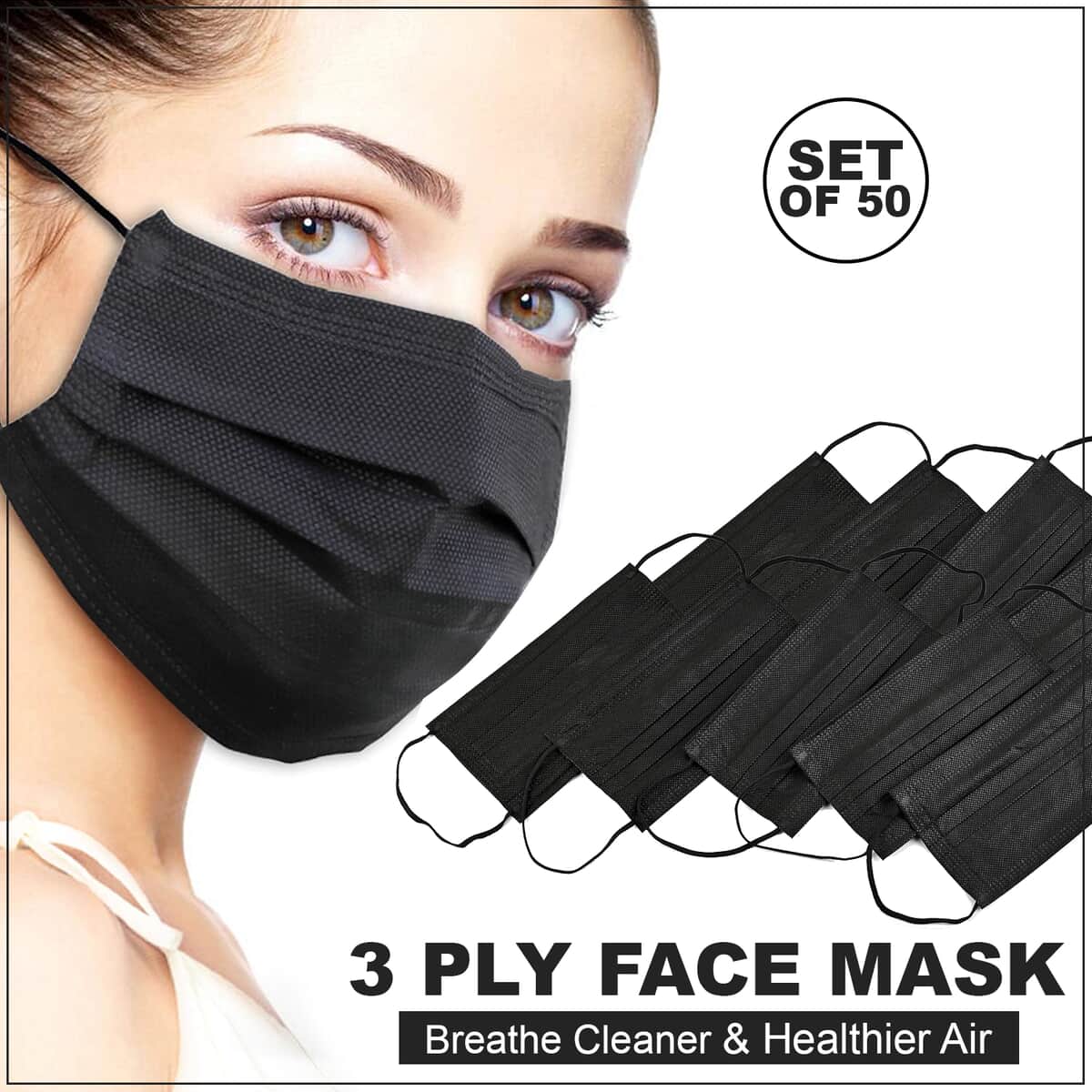 Set of 50 Black 3ply Protective Masks (Non Returnable) in Stock image number 1