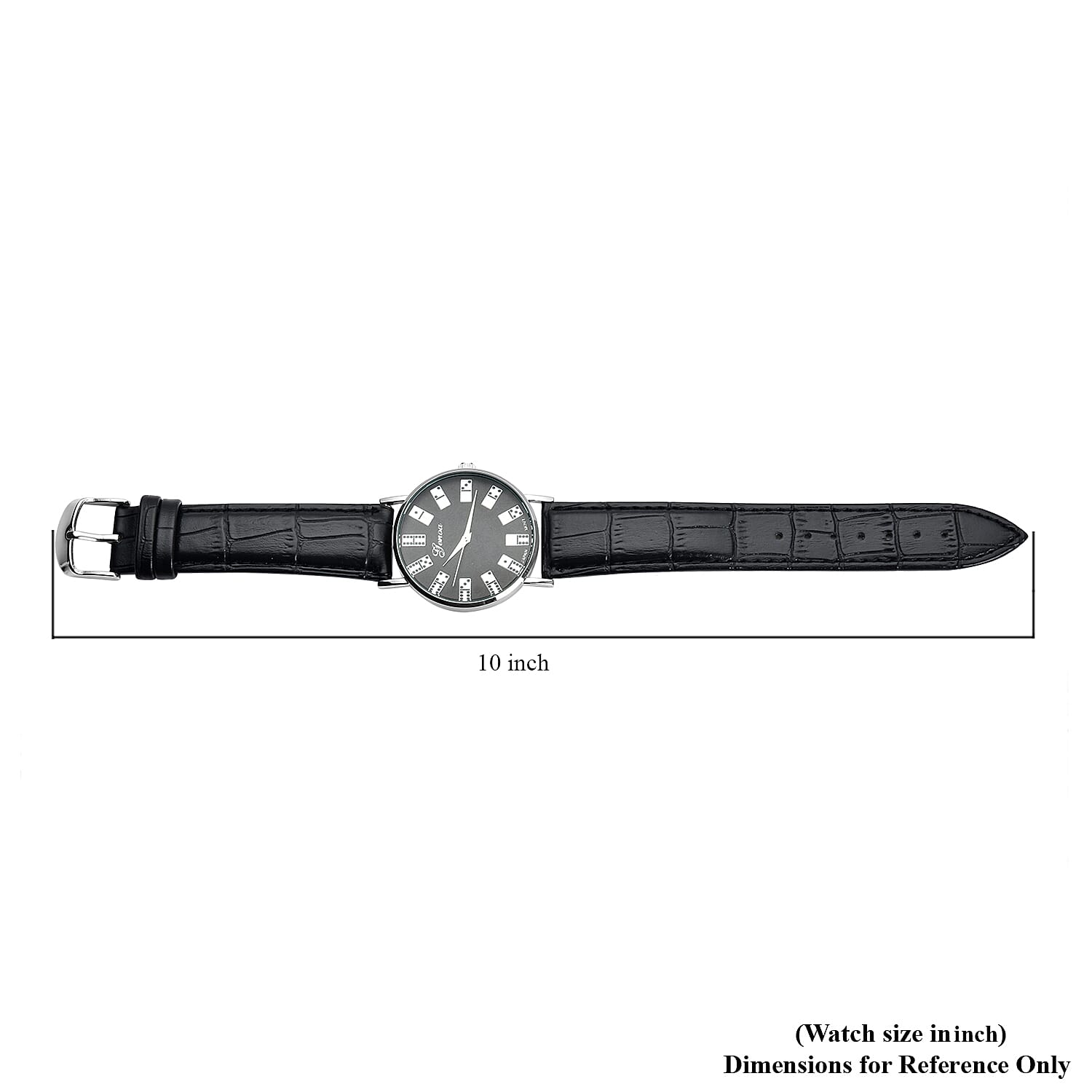 Genoa Miyota Japanese Movement 3D Domino Pattern Dial Watch in Silvertone with Black Faux Leather Strap