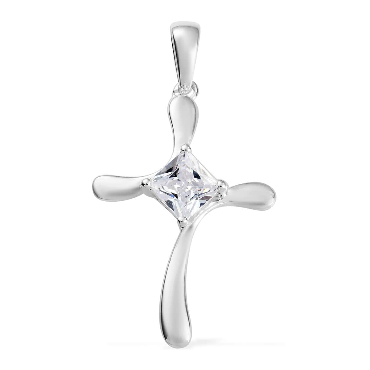 Simulated Diamond Cross Pendant in Sterling Silver image number 0