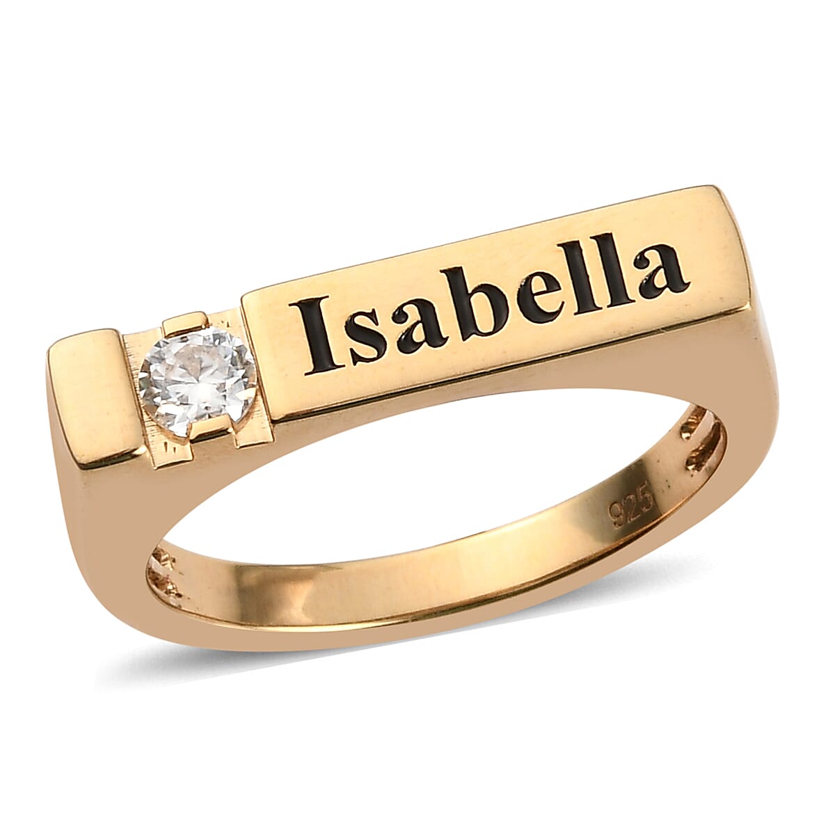 Personalized 88 Facet Moissanite Ring in 14K Yellow Gold Over Sterling Silver (Size 7.0) 0.15 ctw image number 0