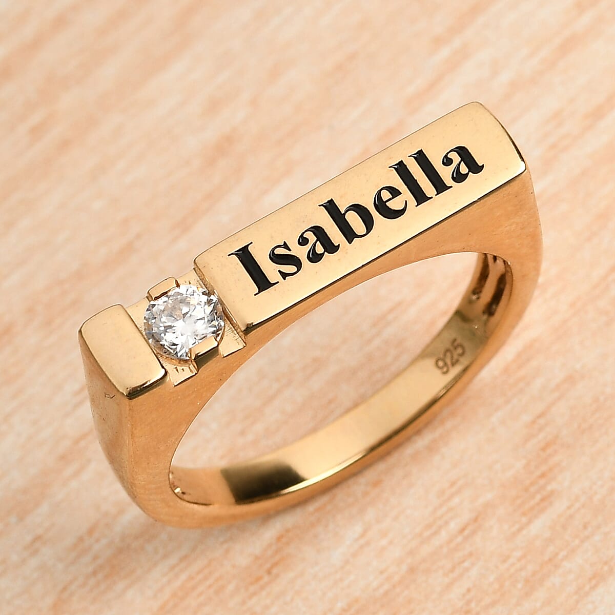 Personalized 88 Facet Moissanite Ring in 14K Yellow Gold Over Sterling Silver (Size 7.0) 0.15 ctw image number 1