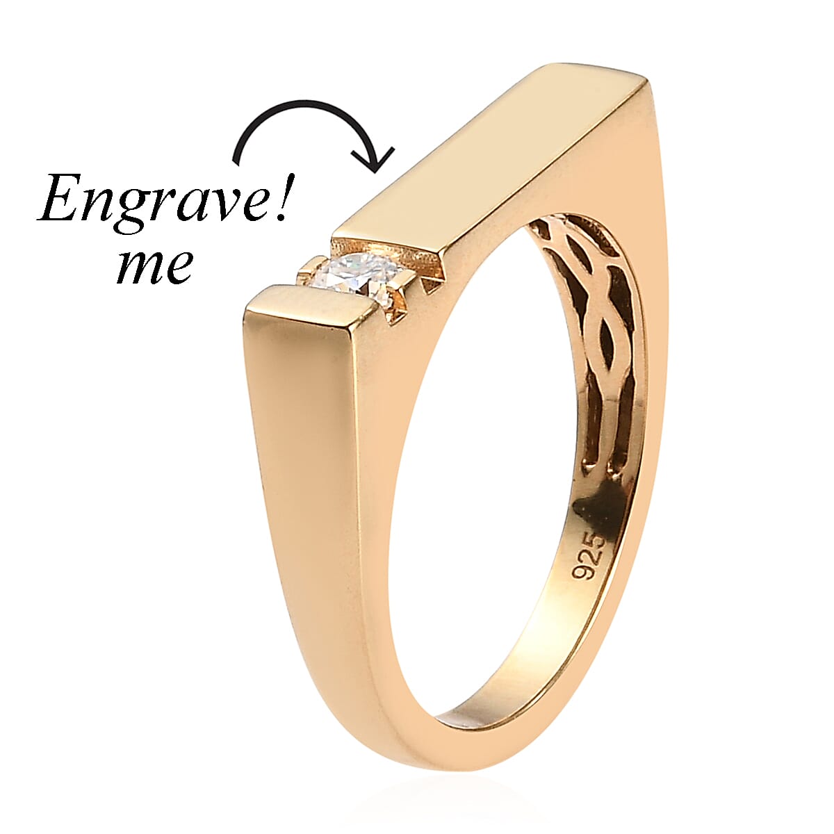 Personalized 88 Facet Moissanite Ring in 14K Yellow Gold Over Sterling Silver (Size 7.0) 0.15 ctw image number 3