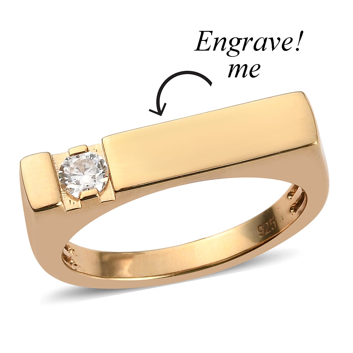 Personalized 88 Facet Moissanite Ring in 14K Yellow Gold Over Sterling Silver (Size 7.0) 0.15 ctw image number 4