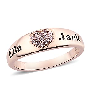 Personalized Madagascar Pink Sapphire Heart Band Ring in Vermeil Rose Gold Over Sterling Silver (Size 7.0) 0.20 ctw